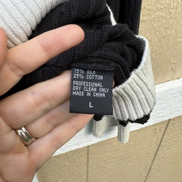 Something Extra Black Button Silk Cotton Cable Knit Cardigan Women's Size Large - Picture 5 of 5